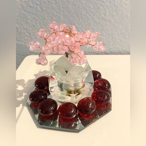 Pink Beaded Wire Wrapped Tree with Glass Vase - Valentine Gift